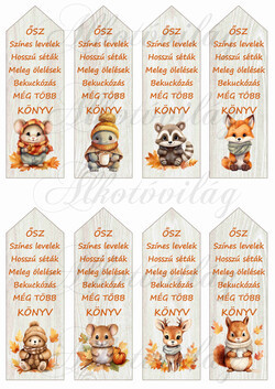 Übercuki őszi állatkák könyvjelzőkön feliratokkal 13 x 4,2 cm