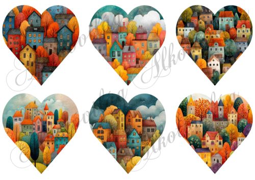 9 cm magas szívek őszi házikókkal