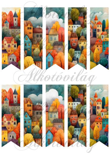 Könyvjelzők őszi házikókkal - 12 x 3,5 cm