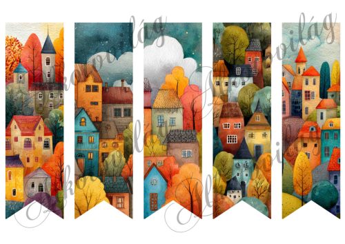 Könyvjelzők őszi házikókkal - 17 X 5 cm