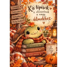   Cuki teknős őszi hangulatban, motivációs idézettel - PÁRNABLOKK, VÁSZONTÁSKA BLOKK, PATCHWORK BLOKK, UZSONNÁSTASAK BLOKK