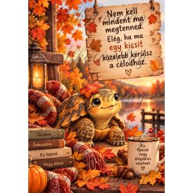   Cuki teknős őszi hangulatban, motivációs idézettel 2. változat - PÁRNABLOKK, VÁSZONTÁSKA BLOKK, PATCHWORK BLOKK, UZSONNÁSTASAK BLOKK