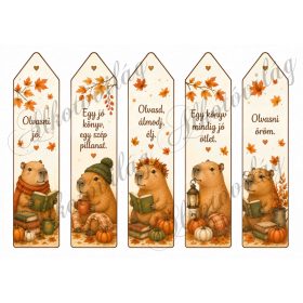   Cuki őszi kapibarák 19 x 4,5 cm könyvjelzőkön, feliratokkal