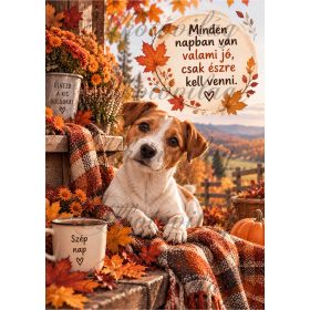   Jack russel kutyus őszi hangulatban, motivációs idézettel - PÁRNABLOKK, VÁSZONTÁSKA BLOKK, PATCHWORK BLOKK, UZSONNÁSTASAK BLOKK