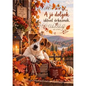   Jack russel kölyök kutyus őszi hangulatban, motivációs idézettel - PÁRNABLOKK, VÁSZONTÁSKA BLOKK, PATCHWORK BLOKK, UZSONNÁSTASAK BLOKK