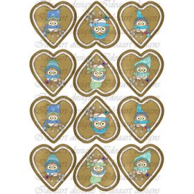 Mézeskalács szív kék baglyokkal