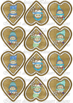 Mézeskalács szív kék baglyokkal