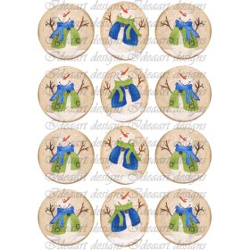 Festett hóemberkék fa alapon