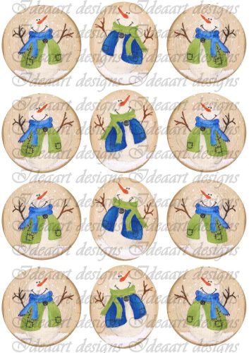 Festett hóemberkék fa alapon