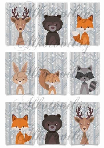 Téli állatok kártyákon