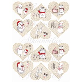 Karácsony fehér-piros állatkákkal szívekben KICSIBEN