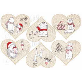 Karácsony fehér-piros állatkákkal szívekben