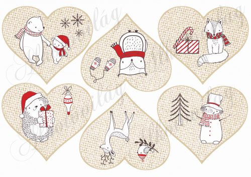 Karácsony fehér-piros állatkákkal szívekben