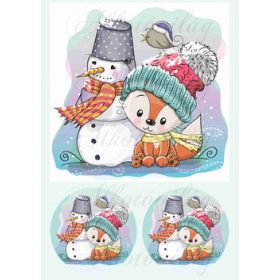 Róka hóemberrel 19 x 19 cm blokk + körökben