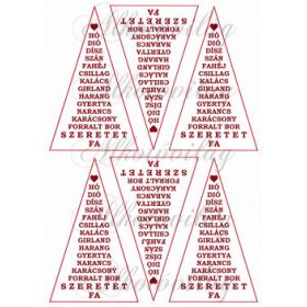 Piros fenyőfák felirattal 