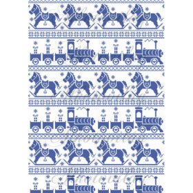 Karácsonyi piros sorminta - hintaló, vonat, kékben