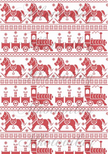 Karácsonyi piros sorminta - hintaló, vonat