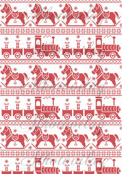 Karácsonyi piros sorminta - hintaló, vonat