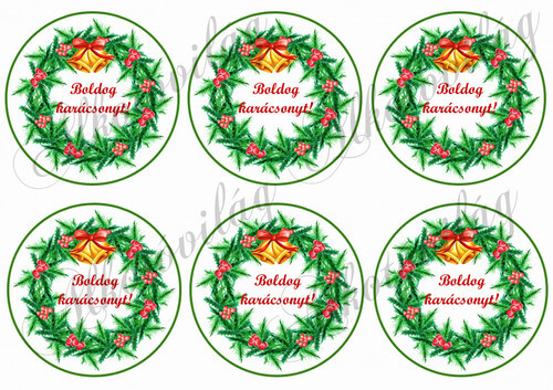 Fenyőágas koszorú “Boldog karácsonyt” felirattal 