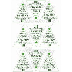   Feliratos háromszögek karácsonyfadíszhez – szívvel zöld