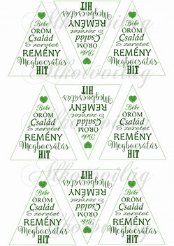 Feliratos háromszögek karácsonyfadíszhez – szívvel zöld