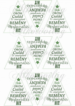 Feliratos háromszögek karácsonyfadíszhez – csillaggal zöldben