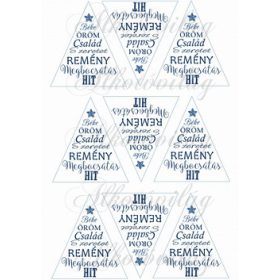   Feliratos háromszögek karácsonyfadíszhez – csillaggal kékben