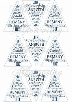 Feliratos háromszögek karácsonyfadíszhez – csillaggal kékben