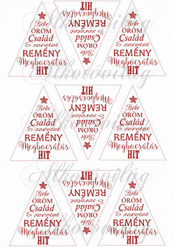 Feliratos háromszögek karácsonyfadíszhez