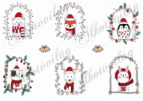 Cuki karácsonyi állatkák füzérekkel- nyitott szemmel