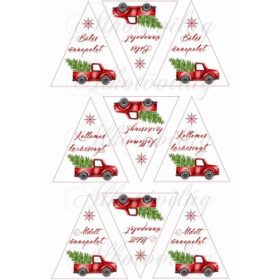   Karácsonyi autók felirattal háromszög alapon fenyődíszhez