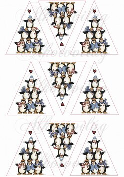 Mókás pingvinek háromszög alapon fenyődíszhez