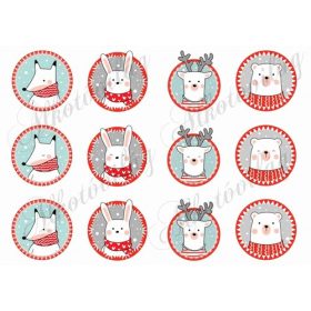 Róka-nyuszi-szarvas-maci hópelyhes alapon