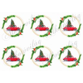 Karácsonyi koszorúk fenyőfás autóval