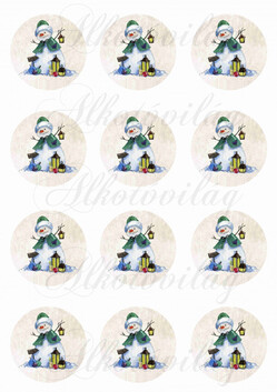 Festett hóemberke lámpással KÖR ALAPON- KICSIBEN