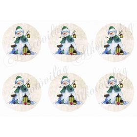 Festett hóemberke lámpással KÖR ALAPON