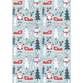 Mikulások és hóemberek fenyőfák között