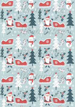 Mikulások és hóemberek fenyőfák között