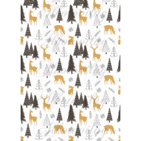 Szarvasok-nyuszik-fenyőfák barna-sárga színekben