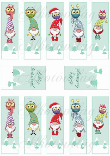 christmas bookmarks with elves and owls small