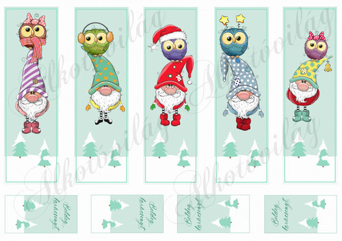 Karácsonyi könyvjelzők manókkal és baglyokkal