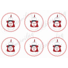    Hóemberkék Helló TÉL felirattal piros csavart körökben