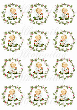 Angyalka kismadárral karácsonyi koszorúkban KICSIBEN