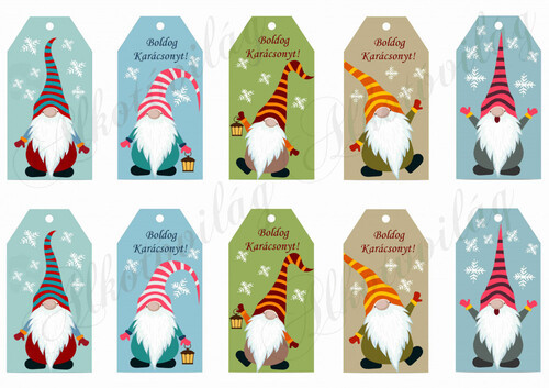 Színes manók ajándékkísérő kártyákon