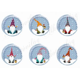 Színes manók hóeséses gömbökben