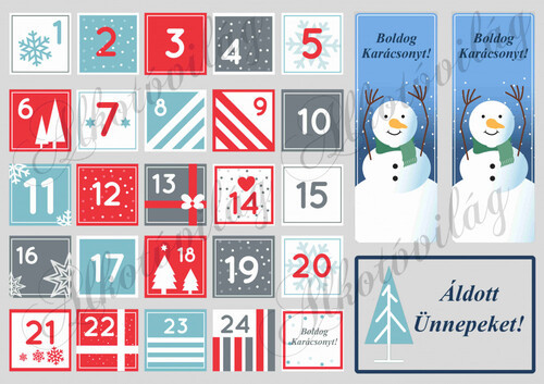 Adventi számok szürke-piros-kék 2. variáció