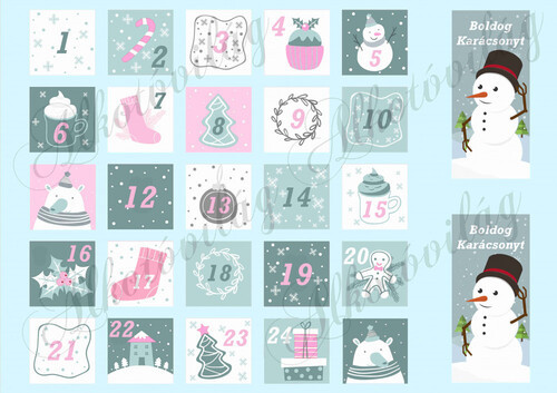 Szürke- rózsaszín adventi naptár pasztell színekkel