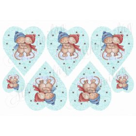 Cuki cicák sapiban MENTA szív alapon