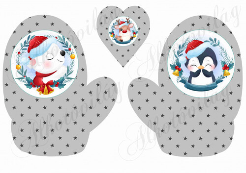 Cuki téli figurák csillagos kesztyűn