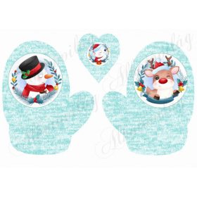 Cuki téli figurák mentás színű kötött kesztyűn